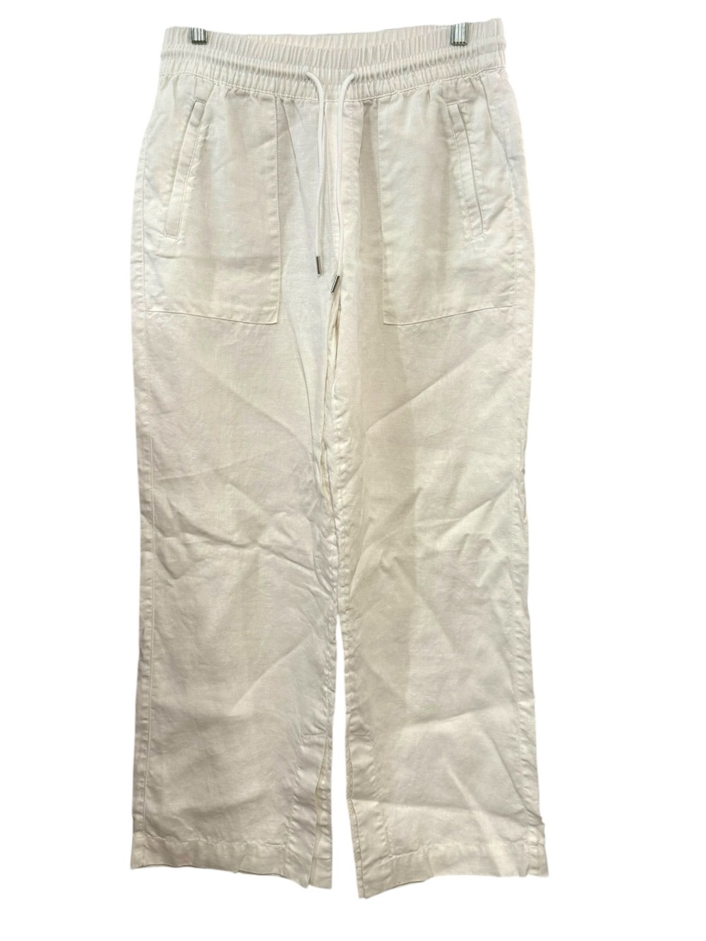 Athleta Small White Linen Wide Leg Pants High Rise Drawstring